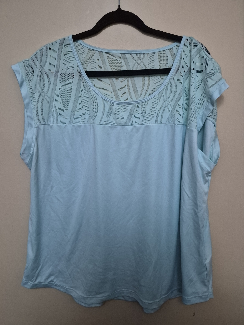 Light Blue Lace-Yoke Women's Top